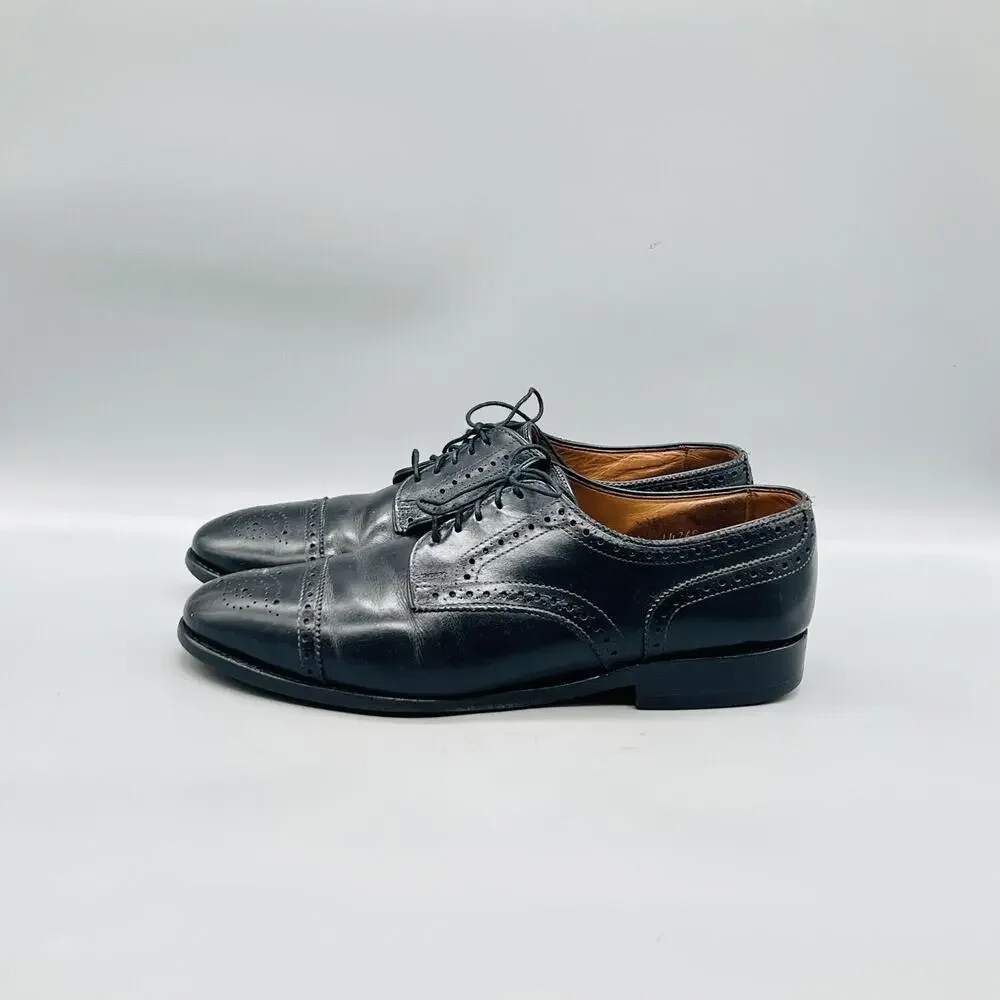 Allen Edmonds Shoes Mens 8.5 Black Leather Sanford Cap Toe Oxford Dress Brogue